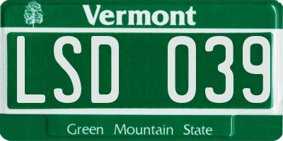 VT license plate LSD039