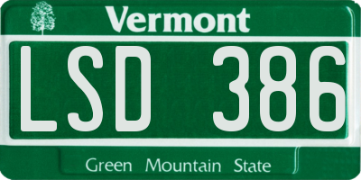 VT license plate LSD386