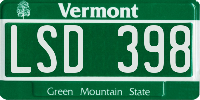 VT license plate LSD398