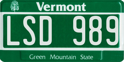 VT license plate LSD989