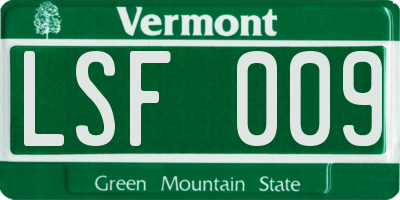 VT license plate LSF009