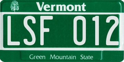 VT license plate LSF012