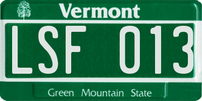 VT license plate LSF013
