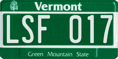 VT license plate LSF017