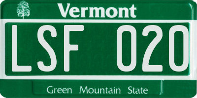 VT license plate LSF020