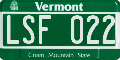 VT license plate LSF022