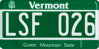 VT license plate LSF026