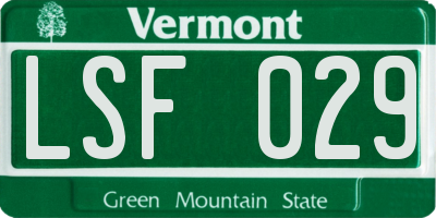 VT license plate LSF029