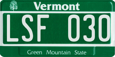 VT license plate LSF030