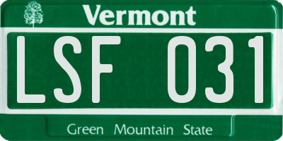 VT license plate LSF031
