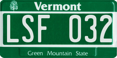 VT license plate LSF032