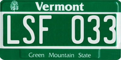 VT license plate LSF033