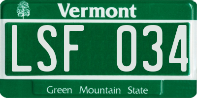 VT license plate LSF034