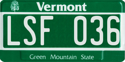 VT license plate LSF036