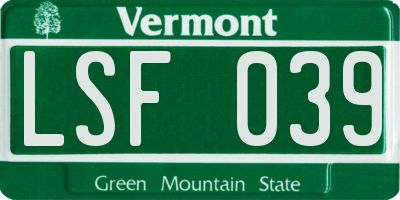 VT license plate LSF039