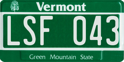 VT license plate LSF043
