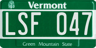VT license plate LSF047