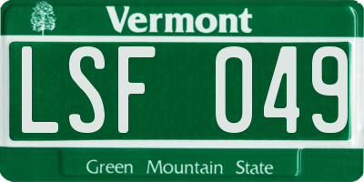 VT license plate LSF049