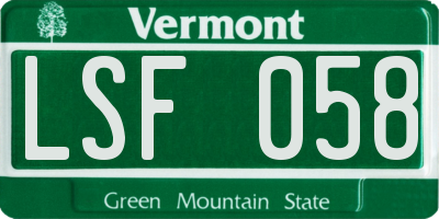 VT license plate LSF058