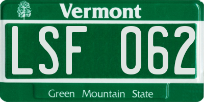VT license plate LSF062