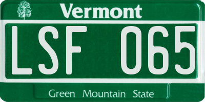 VT license plate LSF065
