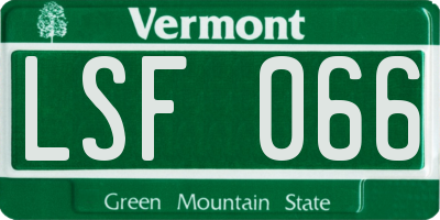 VT license plate LSF066