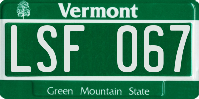 VT license plate LSF067