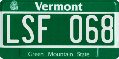 VT license plate LSF068