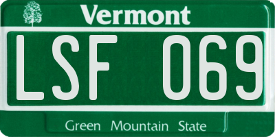 VT license plate LSF069