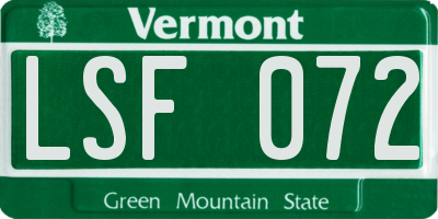 VT license plate LSF072