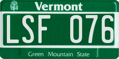 VT license plate LSF076