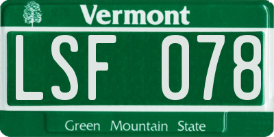 VT license plate LSF078