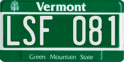 VT license plate LSF081