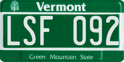 VT license plate LSF092