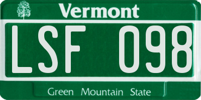 VT license plate LSF098