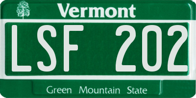VT license plate LSF202