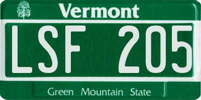 VT license plate LSF205