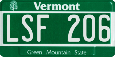 VT license plate LSF206