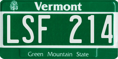 VT license plate LSF214