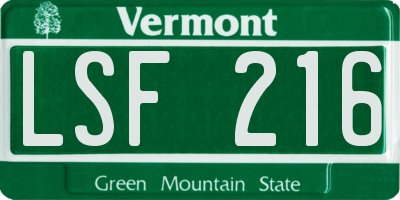 VT license plate LSF216