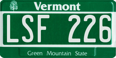 VT license plate LSF226
