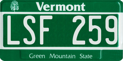 VT license plate LSF259