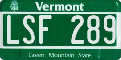 VT license plate LSF289