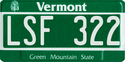 VT license plate LSF322