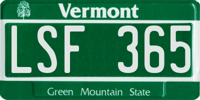 VT license plate LSF365