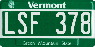 VT license plate LSF378