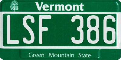 VT license plate LSF386