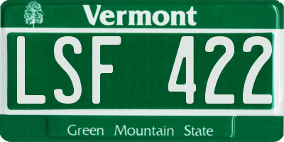 VT license plate LSF422