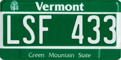 VT license plate LSF433