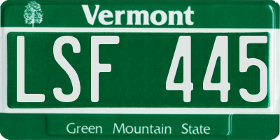 VT license plate LSF445